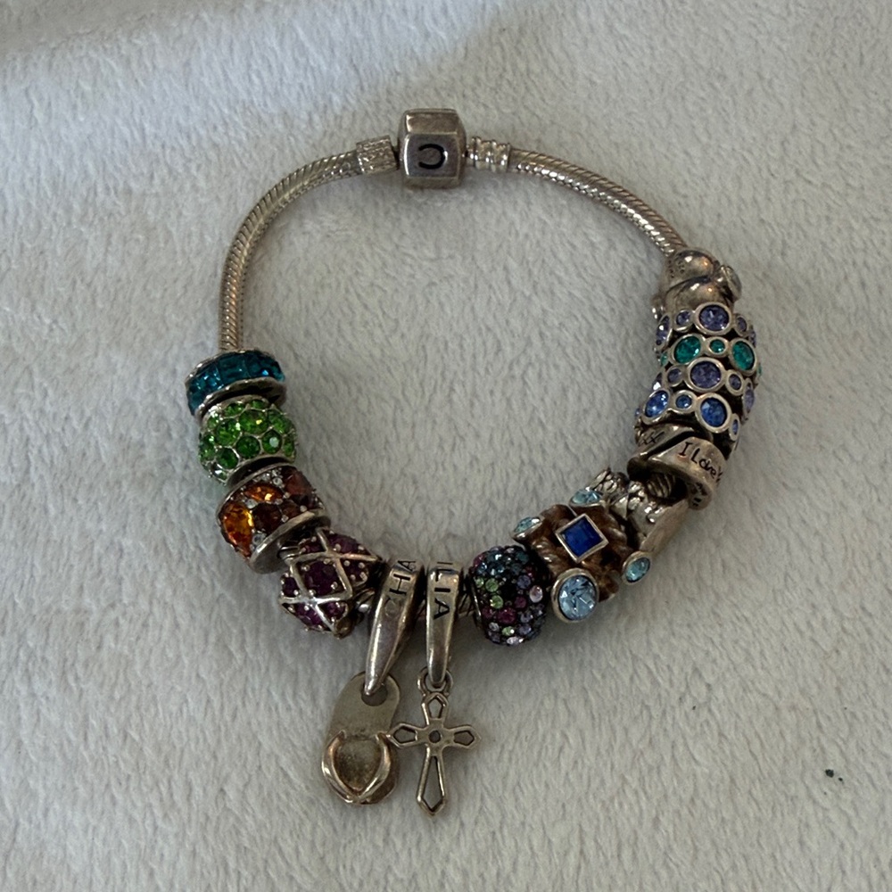 Chamilia 925 Silver Bracelet with Multicolor Charms